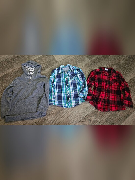 Other - Gray Hooded Long Sleeve + 2 Plaid Shirts Bundle